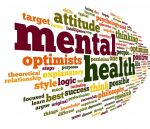 Mental health concept in word tag cloud on white